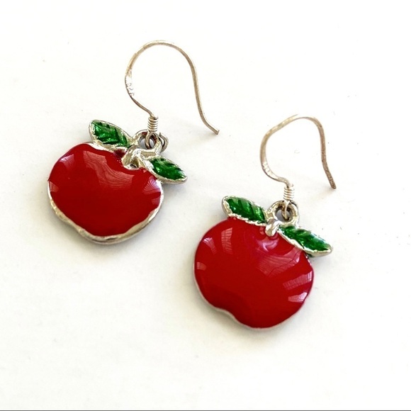 None Jewelry - 🍎 Cute Red Lacquer Apple Charm Dangle Earrings